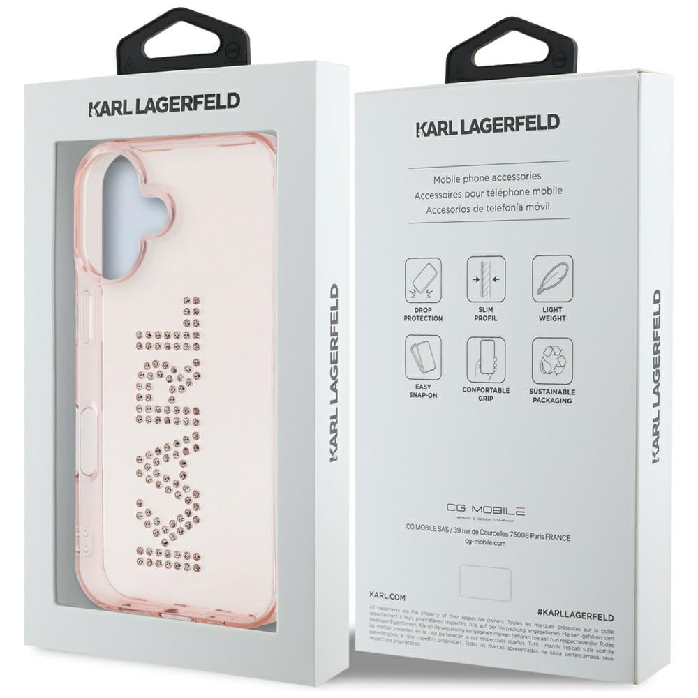 Futrola za Apple iPhone 16, Karl Lagerfeld, IML Rhinestones Pink Logo, Roze