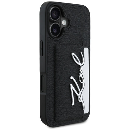Futrola za Apple iPhone 16, Karl Lagerfeld, Metal Signature, Crna