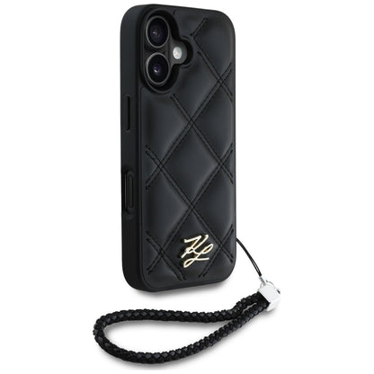 Futrola za Apple iPhone 16, Karl Lagerfeld, Quilted Initial Logo & Chain Strap, Crna
