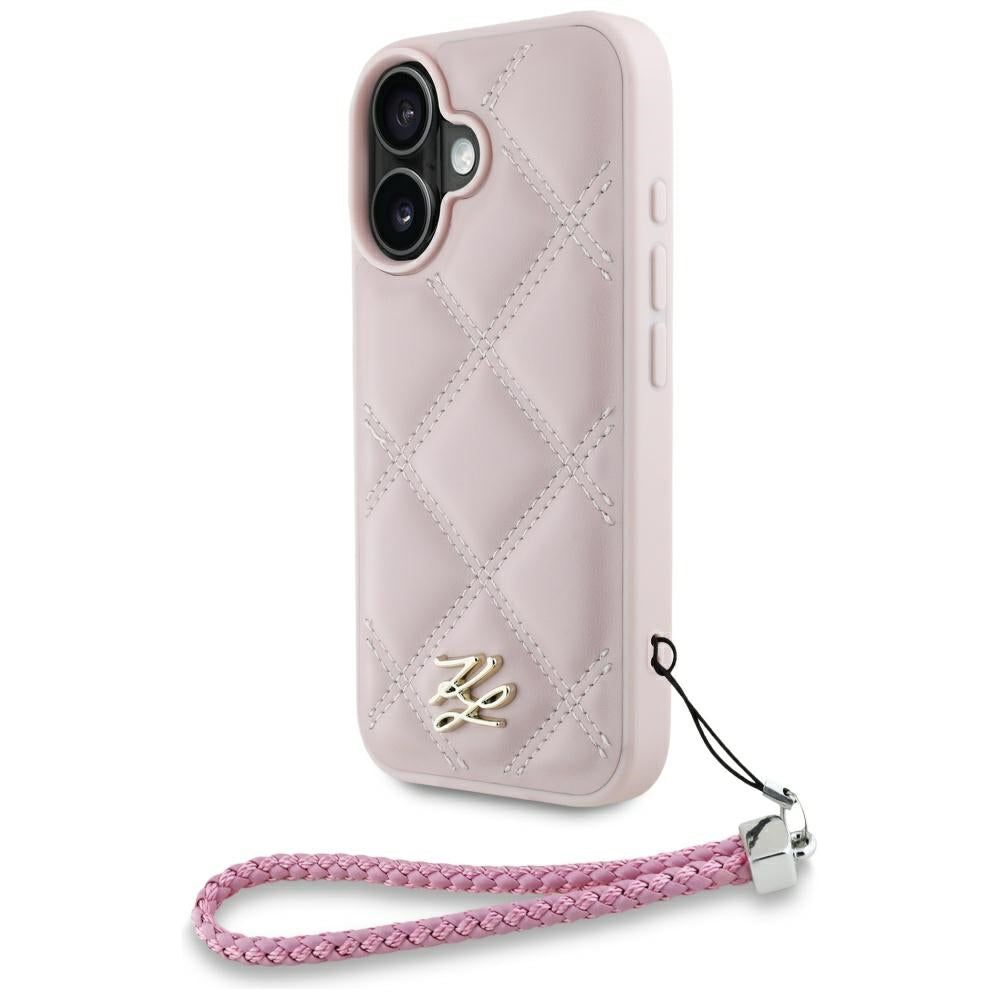 Futrola za Apple iPhone 16, Karl Lagerfeld, Quilted Initial Logo & Chain Strap, Roze