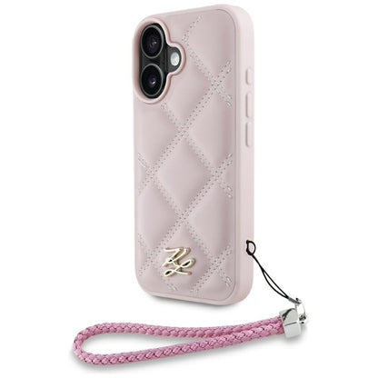Futrola za Apple iPhone 16, Karl Lagerfeld, Quilted Initial Logo & Chain Strap, Roze