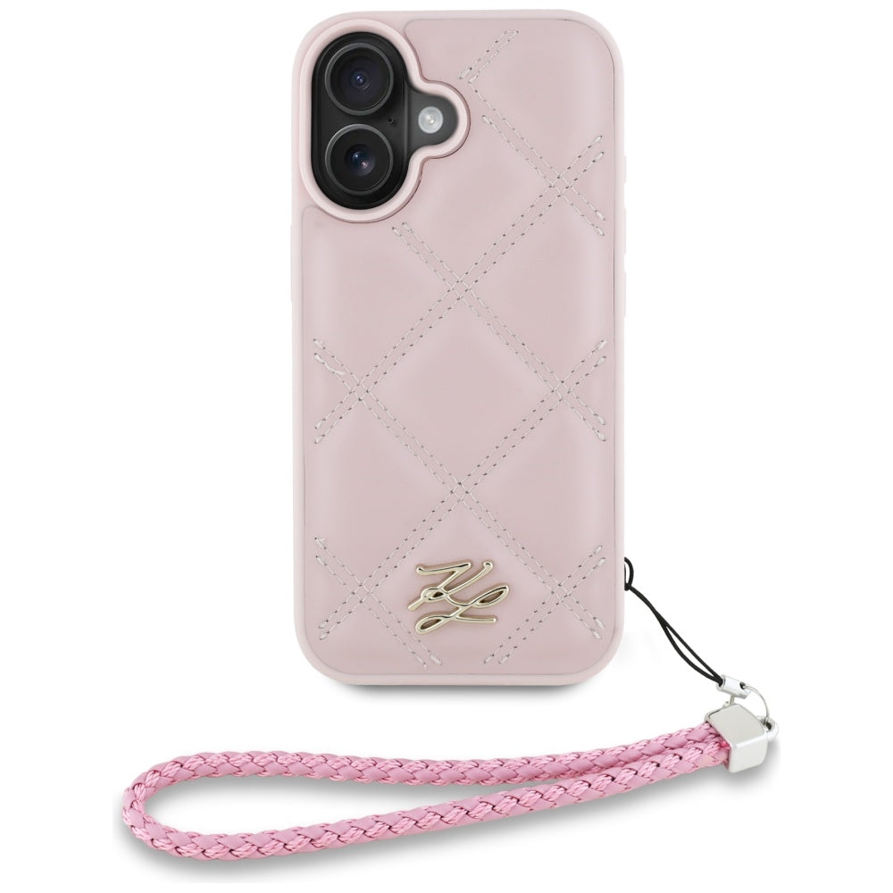 Futrola za Apple iPhone 16, Karl Lagerfeld, Quilted Initial Logo & Chain Strap, Roze
