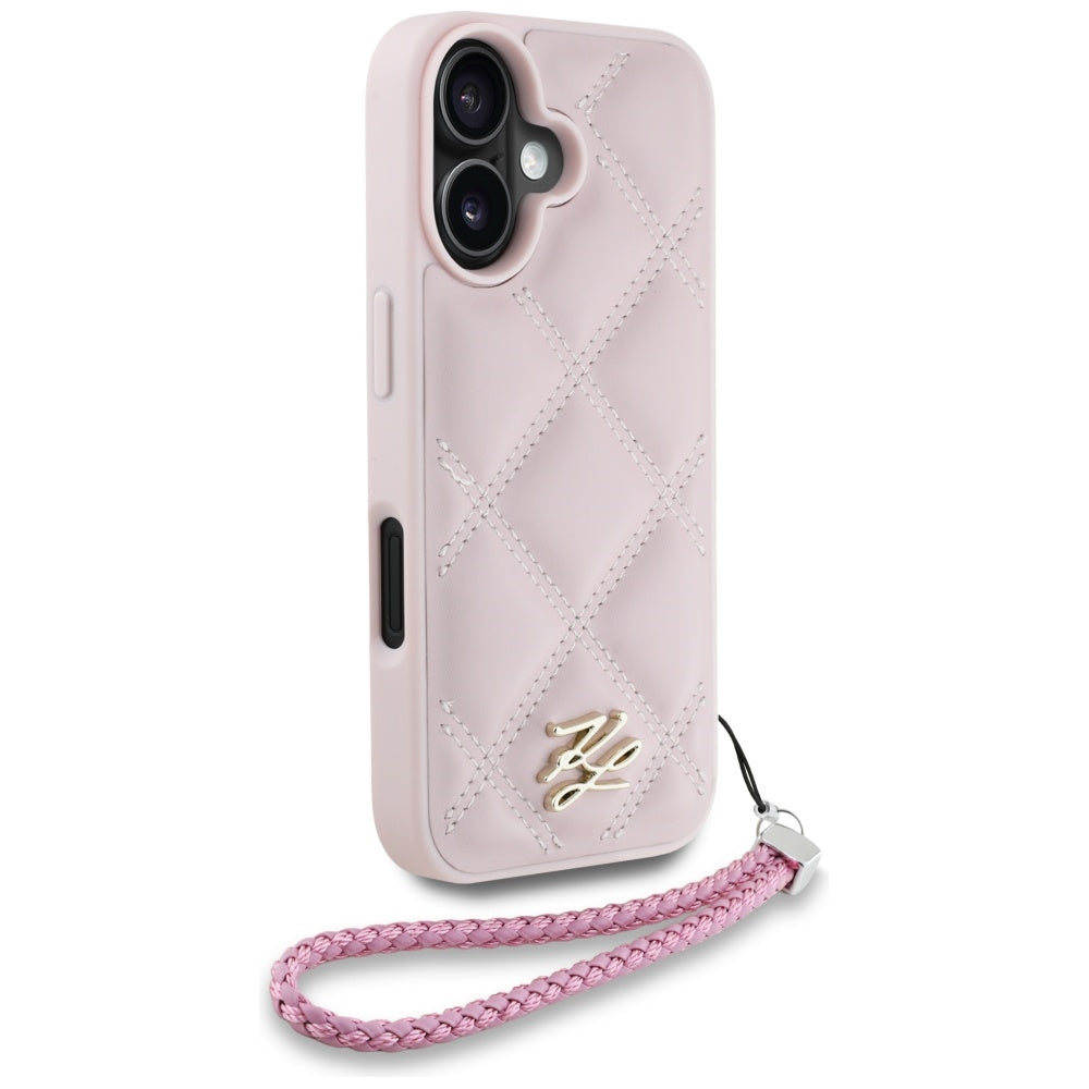 Futrola za Apple iPhone 16, Karl Lagerfeld, Quilted Initial Logo & Chain Strap, Roze