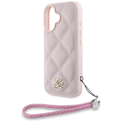 Futrola za Apple iPhone 16, Karl Lagerfeld, Quilted Initial Logo & Chain Strap, Roze