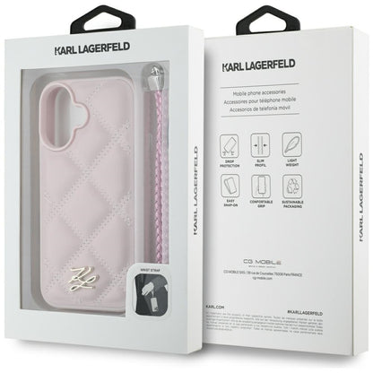 Futrola za Apple iPhone 16, Karl Lagerfeld, Quilted Initial Logo & Chain Strap, Roze