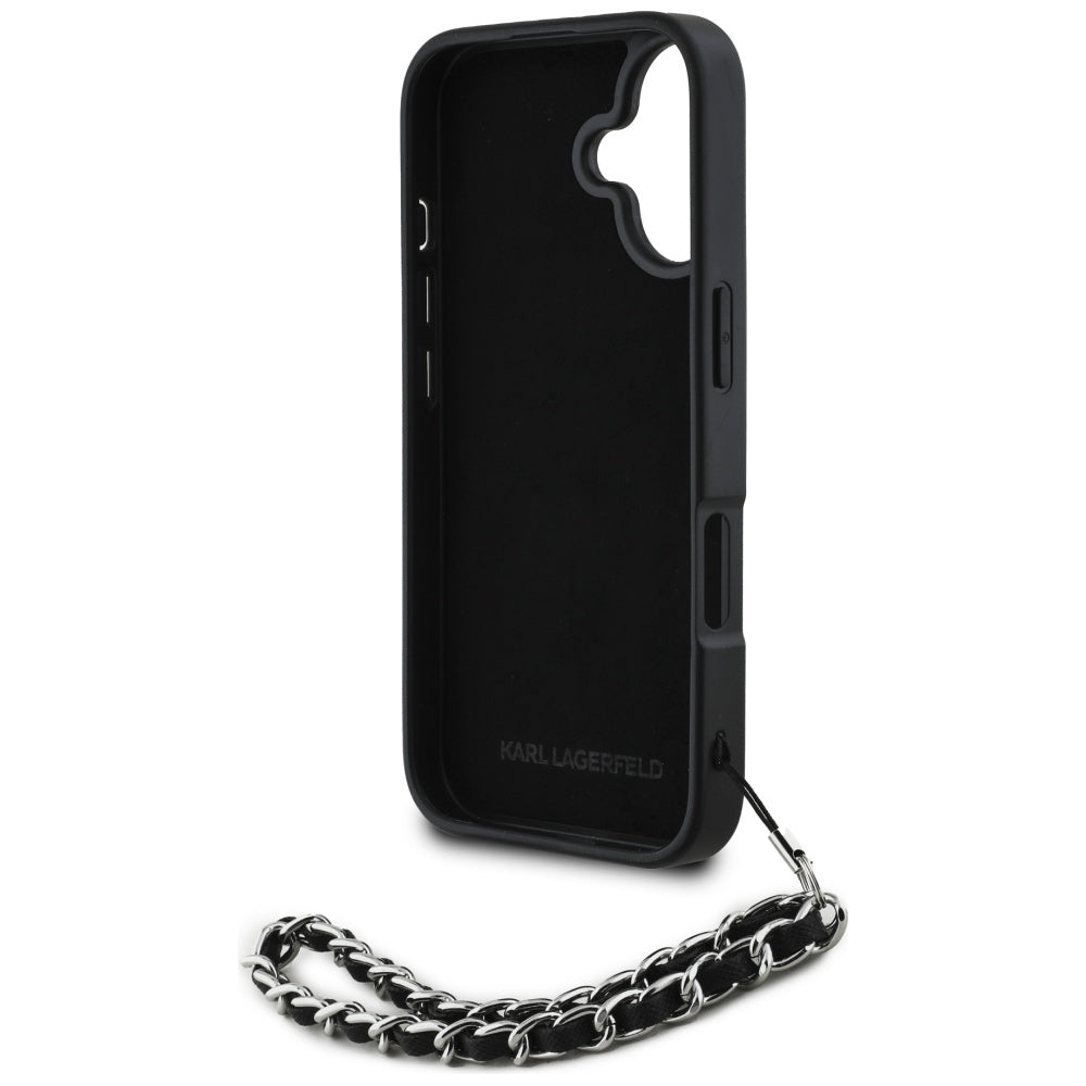 Futrola za Apple iPhone 16, Karl Lagerfeld, Saffiano Crystals & Charm, Crna