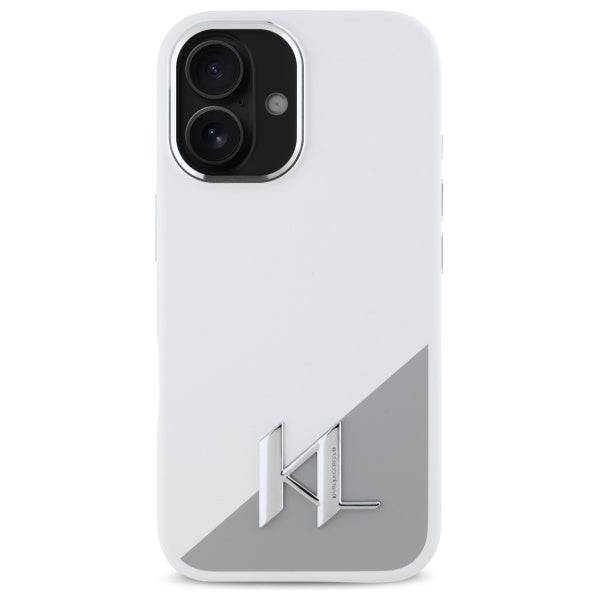 Futrola za Apple iPhone 16, Karl Lagerfeld, Silicone White Shadow Metal Initial, Bela