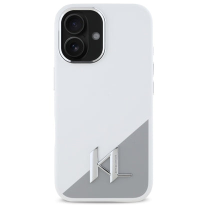 Futrola za Apple iPhone 16, Karl Lagerfeld, Silicone White Shadow Metal Initial, Bela
