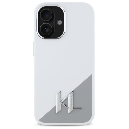 Futrola za Apple iPhone 16, Karl Lagerfeld, Silicone White Shadow Metal Initial, Bela