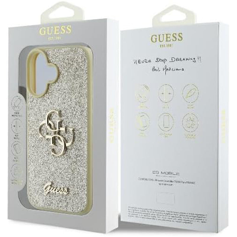Futrola za Apple iPhone 16 Plus, Guess, Fixed Glitter Big 4G, Zlatna