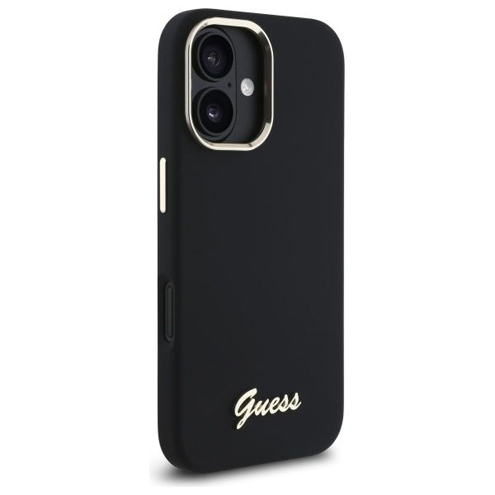 Futrola za Apple iPhone 16 Plus, Guess, Script Metal Logo & Frame, Crna