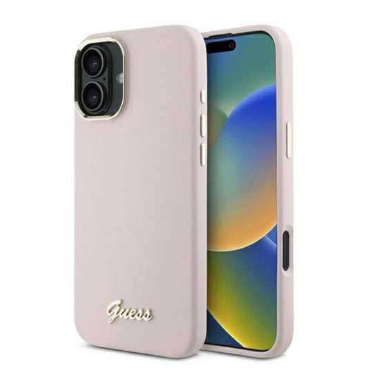 Futrola za Apple iPhone 16 Plus, Guess, Script Metal Logo & Frame, Roze