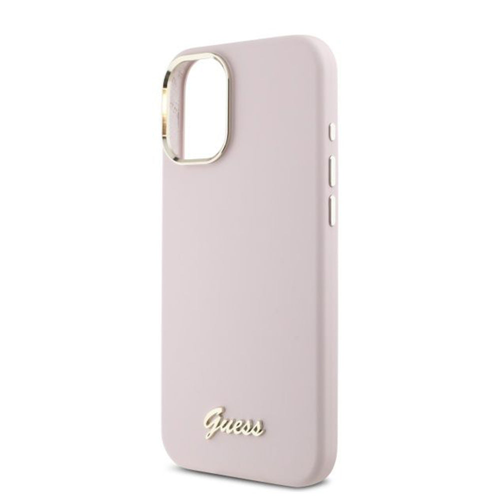 Futrola za Apple iPhone 16 Plus, Guess, Script Metal Logo & Frame, Roze