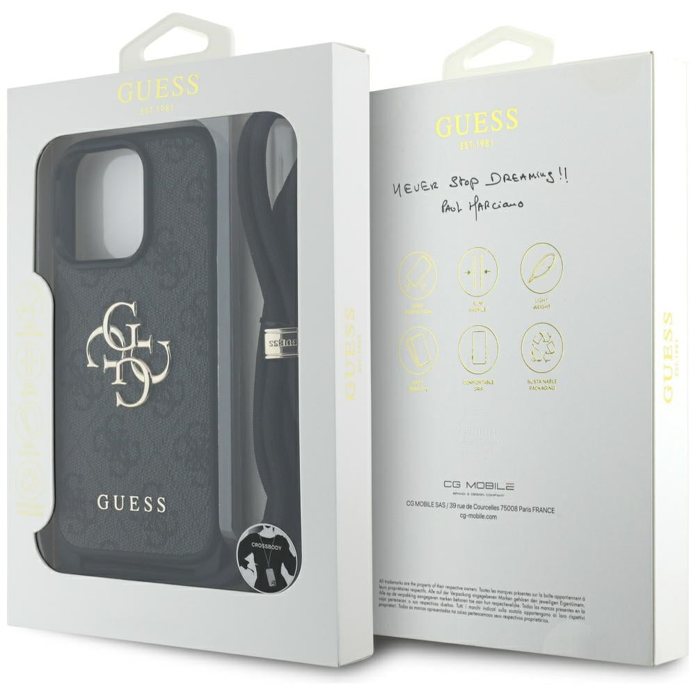 Futrola za Apple iPhone 16 Pro, Guess, 4G CBDY Big Logo with Cord Strap, Crna