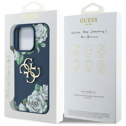 Futrola za Apple iPhone 16 Pro, Guess, 4G Grained Roses Big Logo, Plava