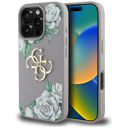 Futrola za Apple iPhone 16 Pro, Guess, 4G Grained Roses Big Logo, Ljubičasta