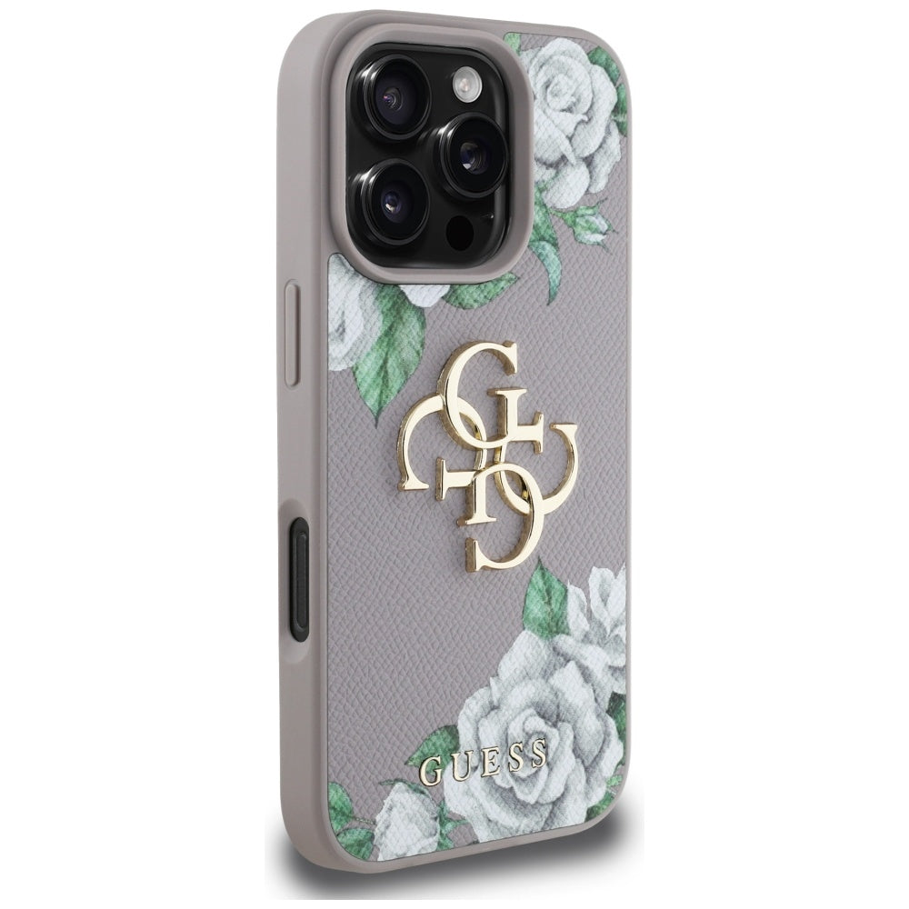 Futrola za Apple iPhone 16 Pro, Guess, 4G Grained Roses Big Logo, Ljubičasta