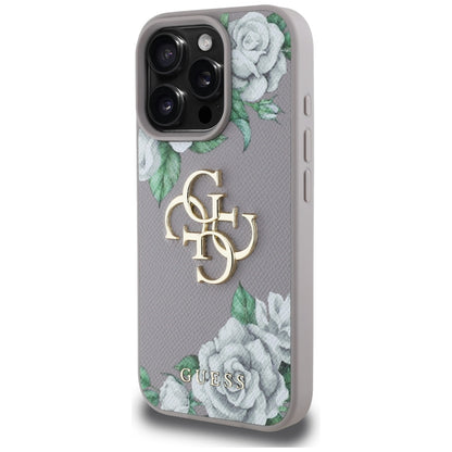 Futrola za Apple iPhone 16 Pro, Guess, 4G Grained Roses Big Logo, Ljubičasta