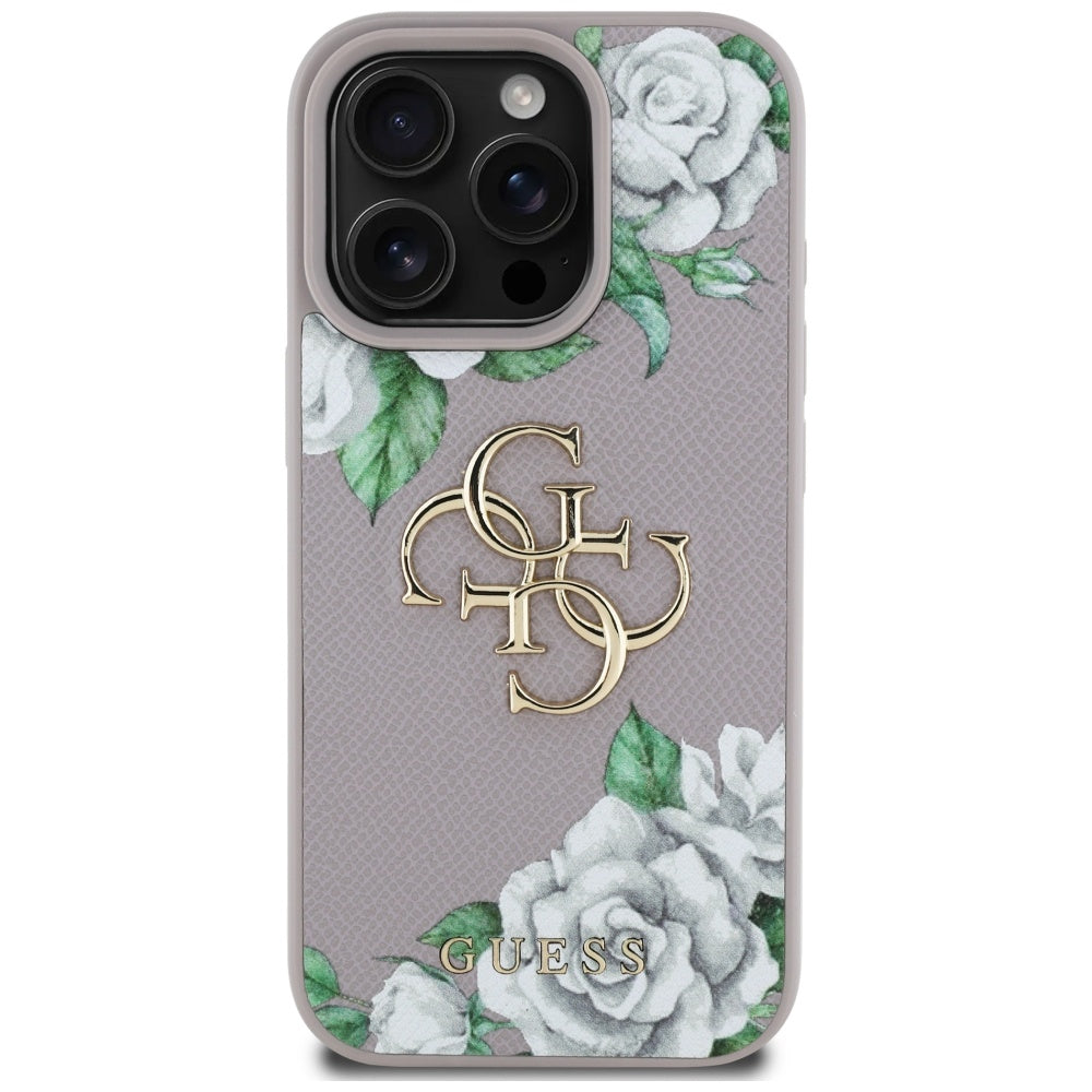 Futrola za Apple iPhone 16 Pro, Guess, 4G Grained Roses Big Logo, Ljubičasta