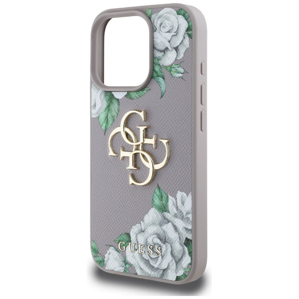 Futrola za Apple iPhone 16 Pro, Guess, 4G Grained Roses Big Logo, Ljubičasta