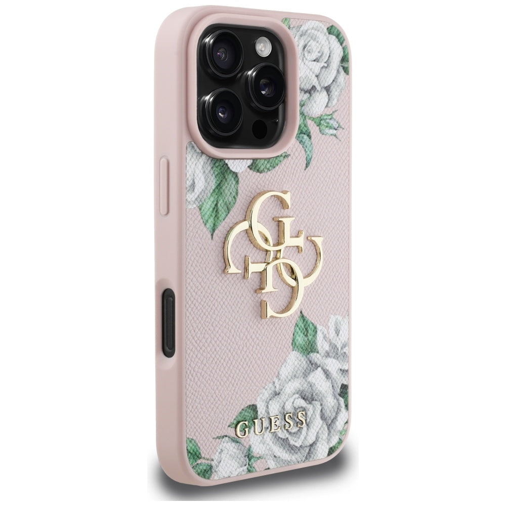 Futrola za Apple iPhone 16 Pro, Guess, 4G Grained Roses Big Logo, Roze