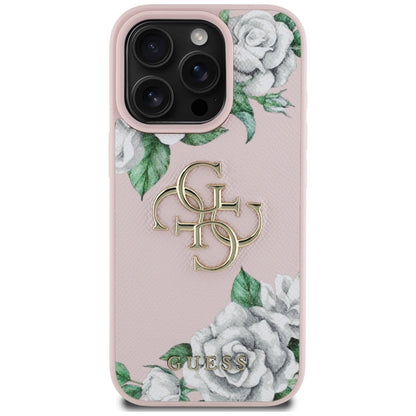 Futrola za Apple iPhone 16 Pro, Guess, 4G Grained Roses Big Logo, Roze