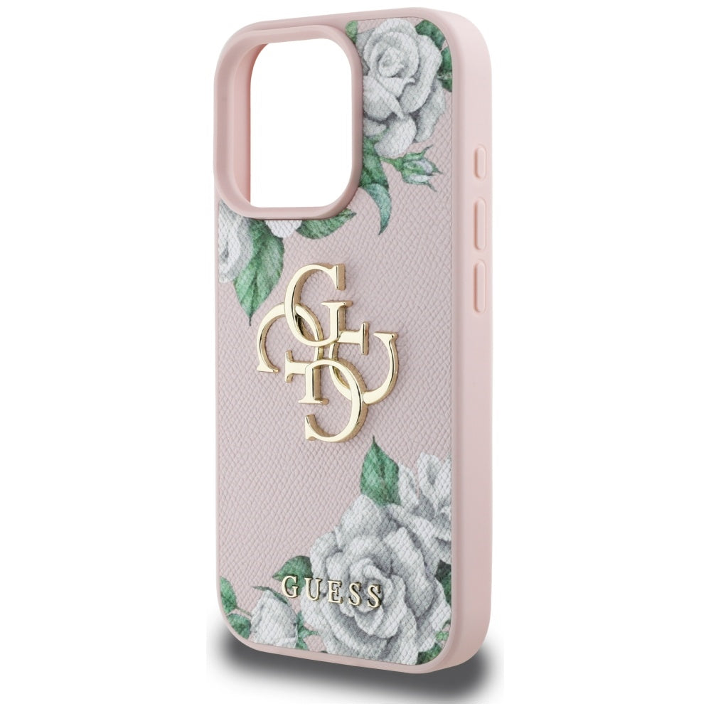 Futrola za Apple iPhone 16 Pro, Guess, 4G Grained Roses Big Logo, Roze