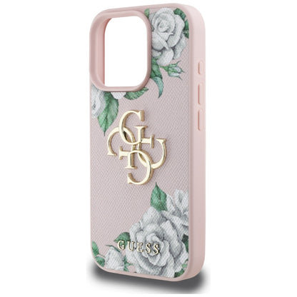 Futrola za Apple iPhone 16 Pro, Guess, 4G Grained Roses Big Logo, Roze