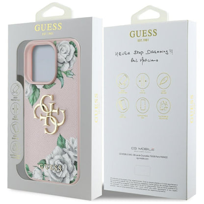 Futrola za Apple iPhone 16 Pro, Guess, 4G Grained Roses Big Logo, Roze