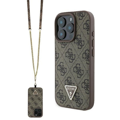 Futrola za Apple iPhone 16 Pro, Guess, Crossbody 4G Triangle Strass, Braon