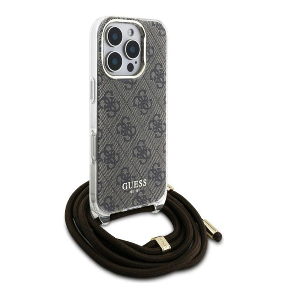 Futrola za Apple iPhone 16 Pro, Guess, Crossbody Cord 4G Print, Braon