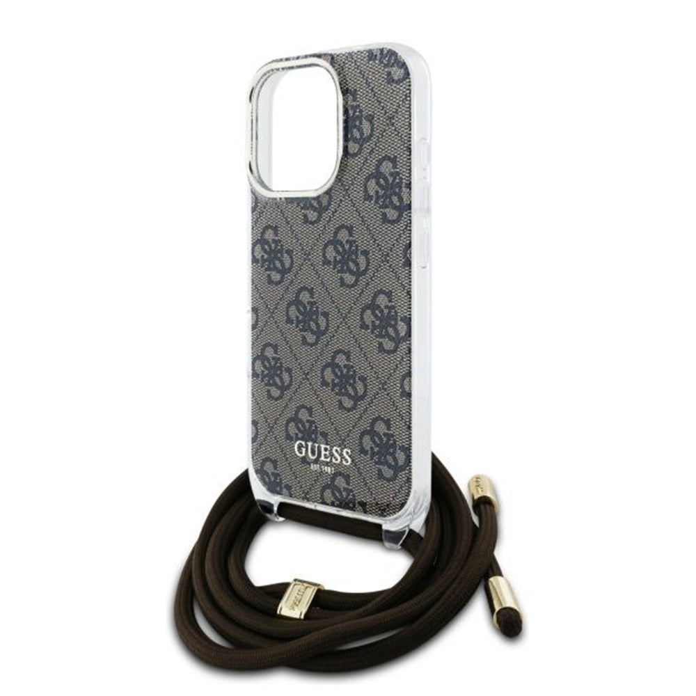 Futrola za Apple iPhone 16 Pro, Guess, Crossbody Cord 4G Print, Braon