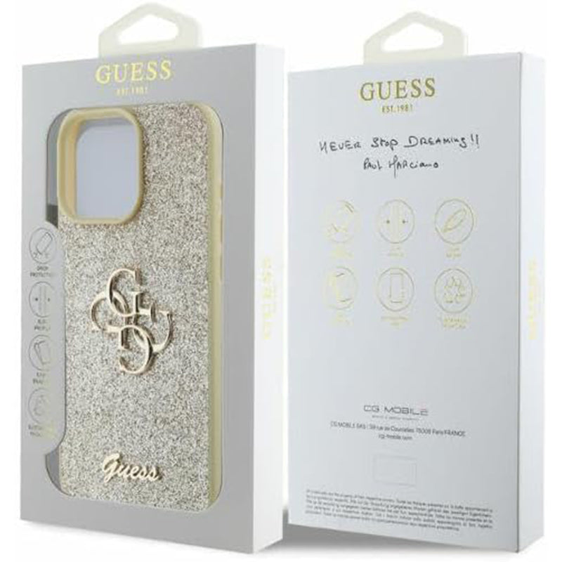 Futrola za Apple iPhone 16 Pro, Guess, Fixed Glitter Big 4G, Zlatna