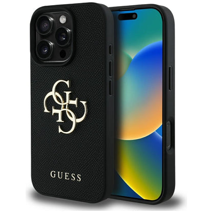 Futrola za Apple iPhone 16 Pro, Guess, Grained Big 4G Logo Small Classic Logo, Crna