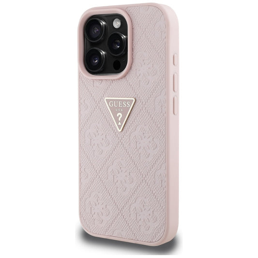 Futrola za Apple iPhone 16 Pro, Guess, Hot Stamp 4G Pattern Triangle Logo, Roze