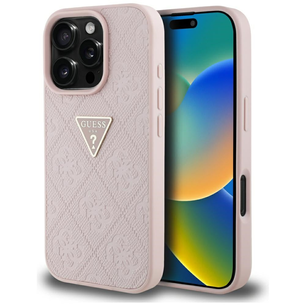 Futrola za Apple iPhone 16 Pro, Guess, Hot Stamp 4G Pattern Triangle Logo, Roze