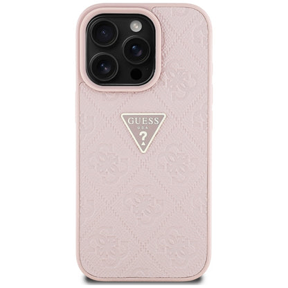 Futrola za Apple iPhone 16 Pro, Guess, Hot Stamp 4G Pattern Triangle Logo, Roze