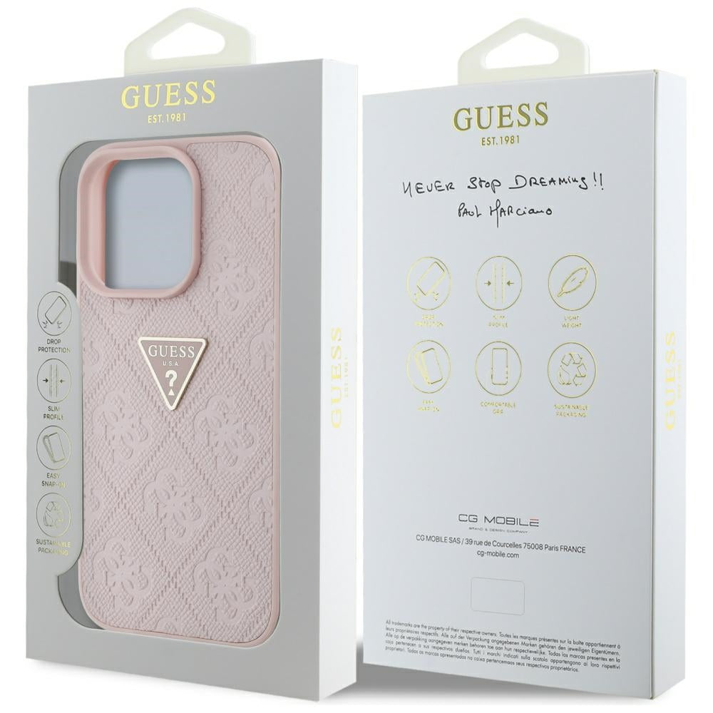 Futrola za Apple iPhone 16 Pro, Guess, Hot Stamp 4G Pattern Triangle Logo, Roze