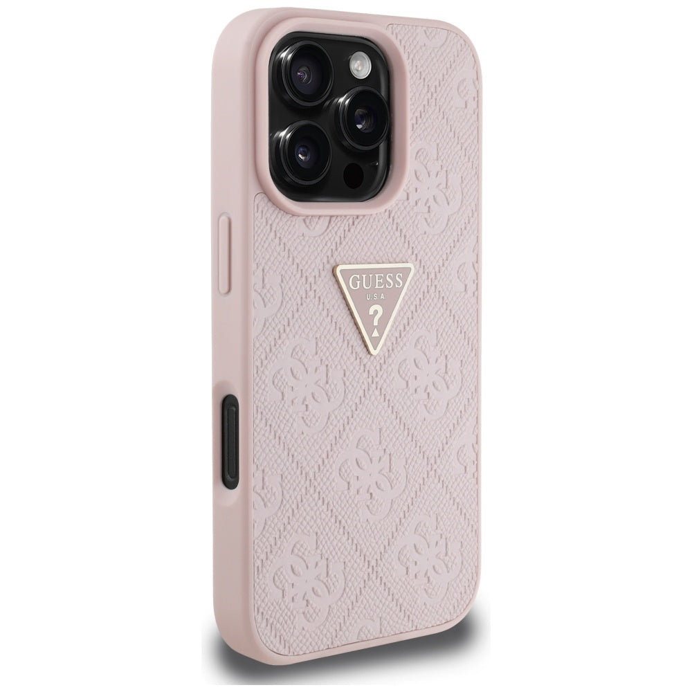 Futrola za Apple iPhone 16 Pro, Guess, Hot Stamp 4G Pattern Triangle Logo, Roze