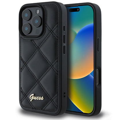 Futrola za Apple iPhone 16 Pro, Guess, Quilted Metal Logo, Crna