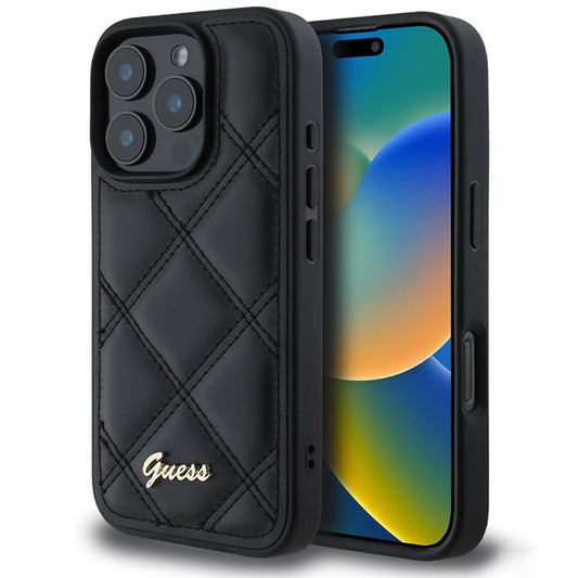 Futrola za Apple iPhone 16 Pro, Guess, Quilted Metal Logo, Crna