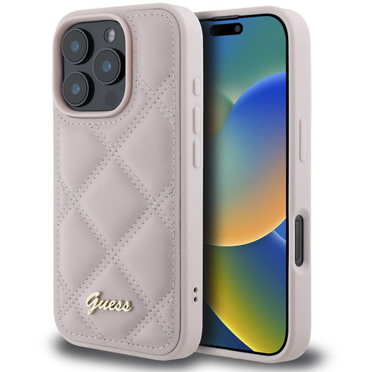 Futrola za Apple iPhone 16 Pro, Guess, Quilted Metal Logo, Roze