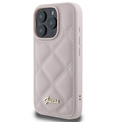 Futrola za Apple iPhone 16 Pro, Guess, Quilted Metal Logo, Roze