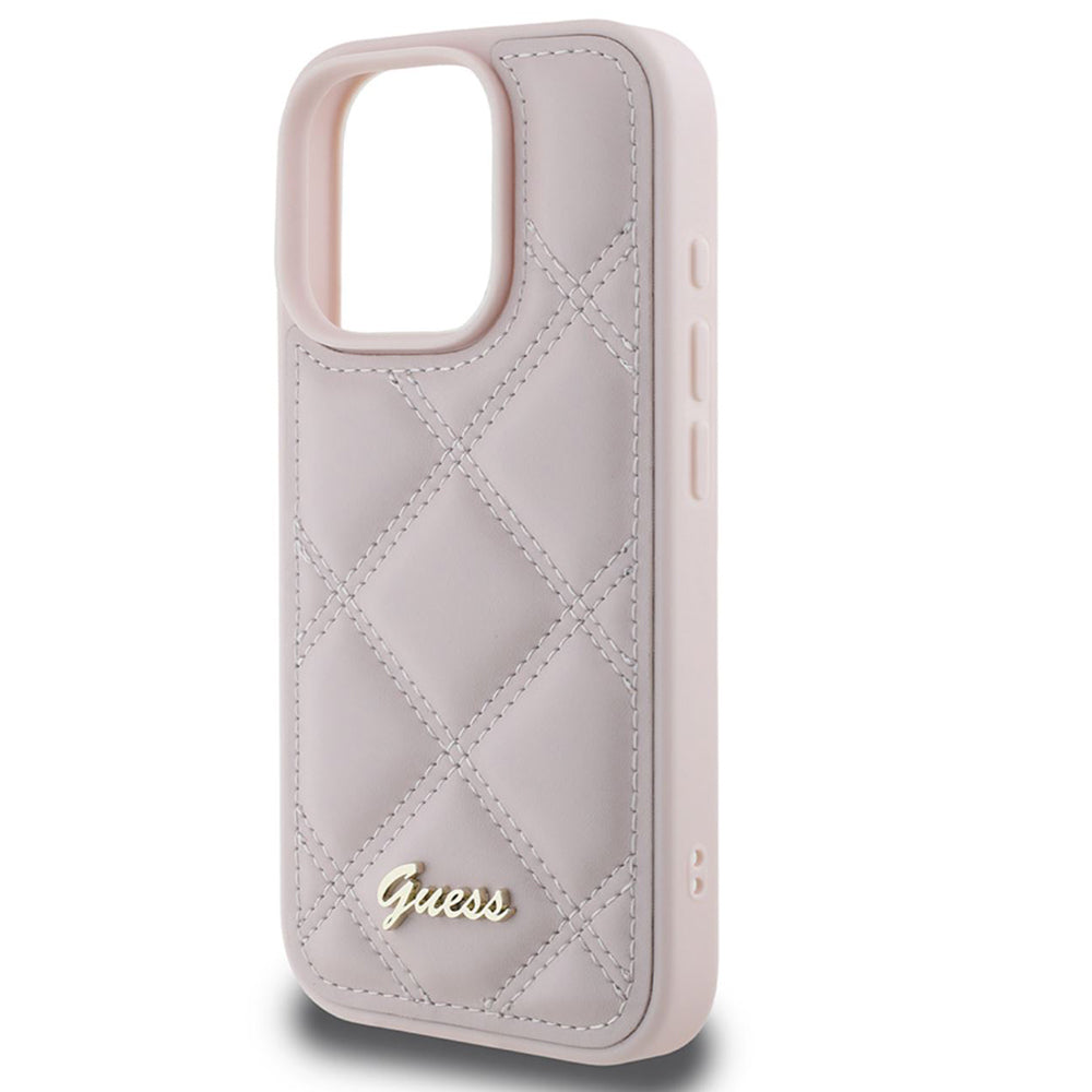 Futrola za Apple iPhone 16 Pro, Guess, Quilted Metal Logo, Roze