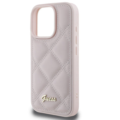 Futrola za Apple iPhone 16 Pro, Guess, Quilted Metal Logo, Roze
