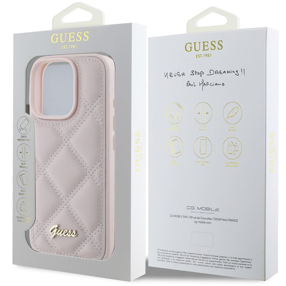 Futrola za Apple iPhone 16 Pro, Guess, Quilted Metal Logo, Roze