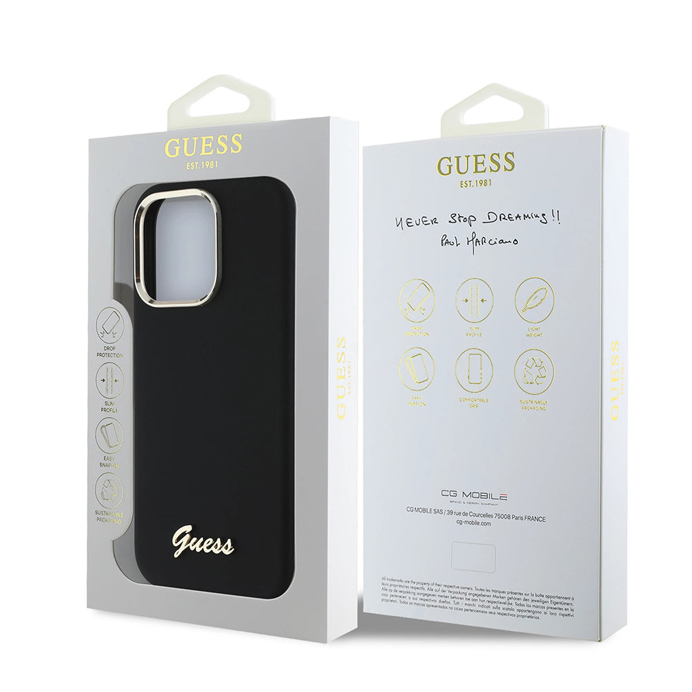 Futrola za Apple iPhone 16 Pro, Guess, Script Metal Logo & Frame, Crna