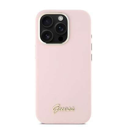 Futrola za Apple iPhone 16 Pro, Guess, Script Metal Logo & Frame, Roze