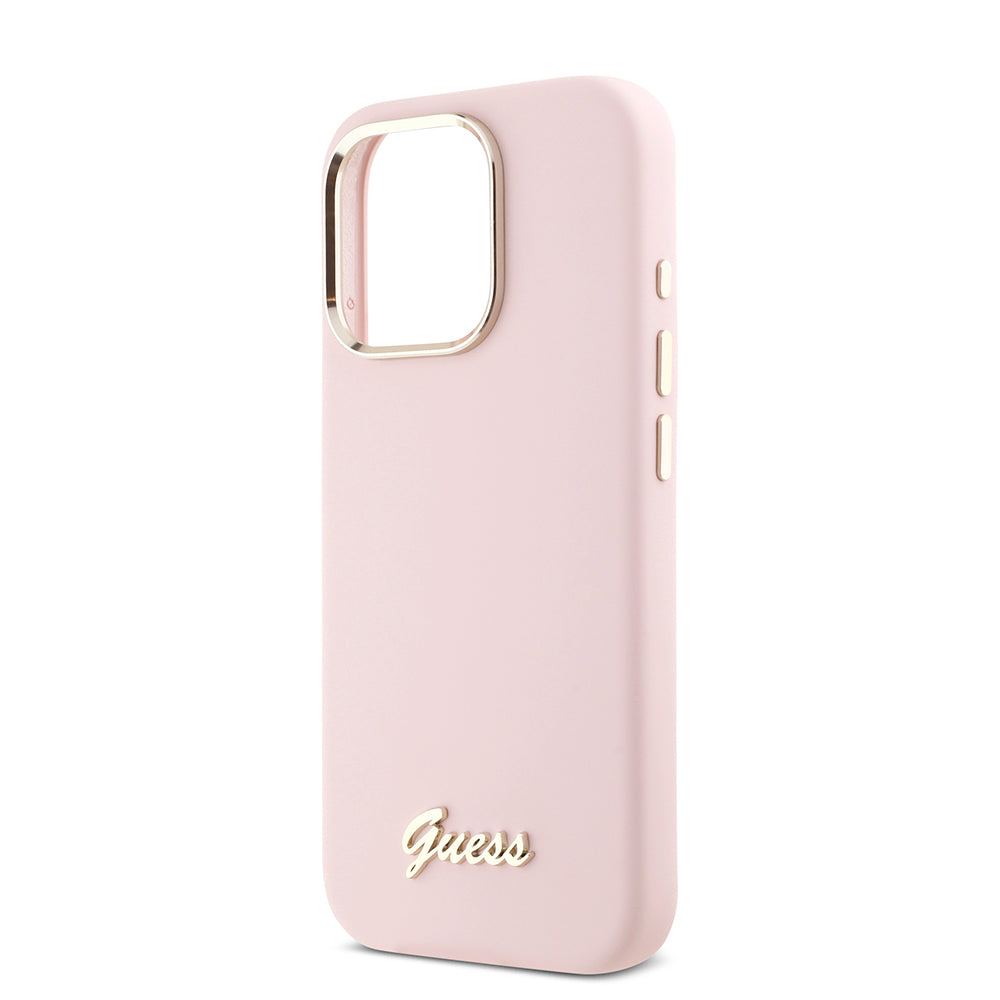 Futrola za Apple iPhone 16 Pro, Guess, Script Metal Logo & Frame, Roze