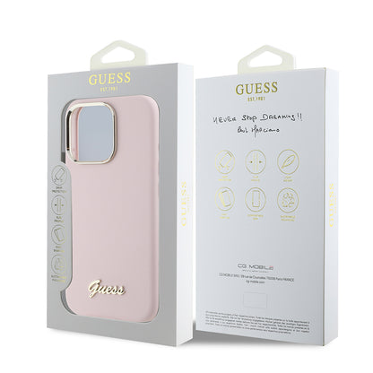 Futrola za Apple iPhone 16 Pro, Guess, Script Metal Logo & Frame, Roze